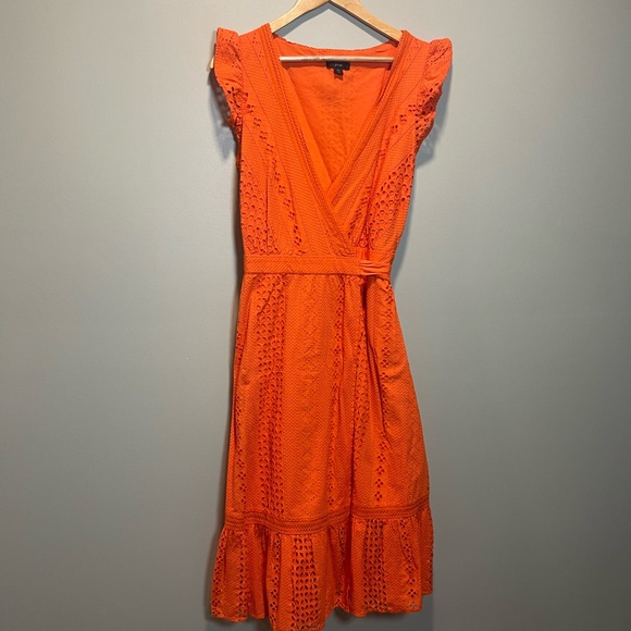 J. Crew • All over eyelet orange wrap midi dress - Picture 3 of 8